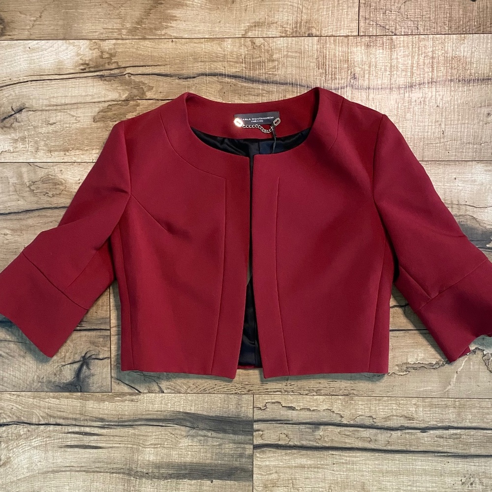 NWT CARLA MONTANARINI Italy Red Cropped Blazer Size 42/US 6 Orig: $190